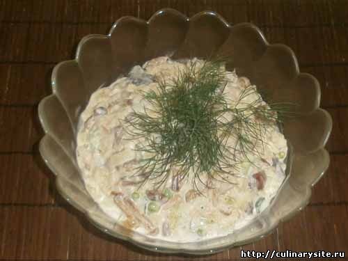 Салат из грибов и копчёной селёдки