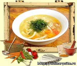 Мясной суп с овощами и макаронами