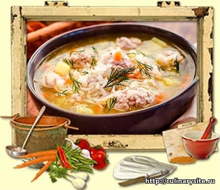 Суп рисовый с мясными клецками