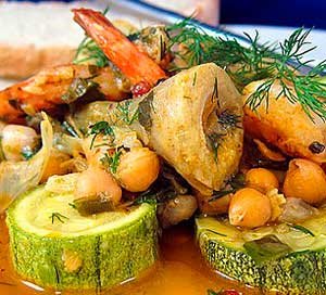 Креветки с артишоком и фасолью